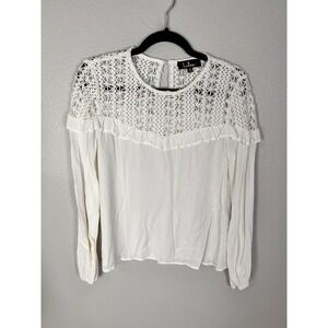 Lulus Blouse Womens Medium White Long Sleeve Scoop Neck Solid Shirt Adult Top